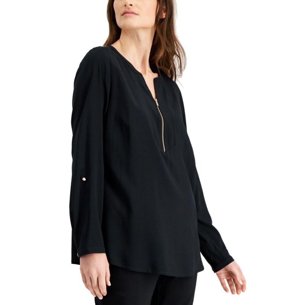 JM Collection Solid Zip Neck Utility Top
